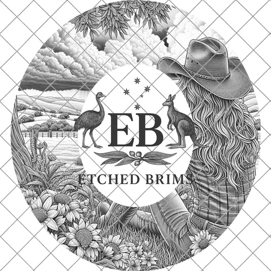 Cowgirl Wildflowers, Hat Burning Design, Digital Download PNG, Hat Burning Template, Hat Laser Engraving Design, Printable Stencil, EB753