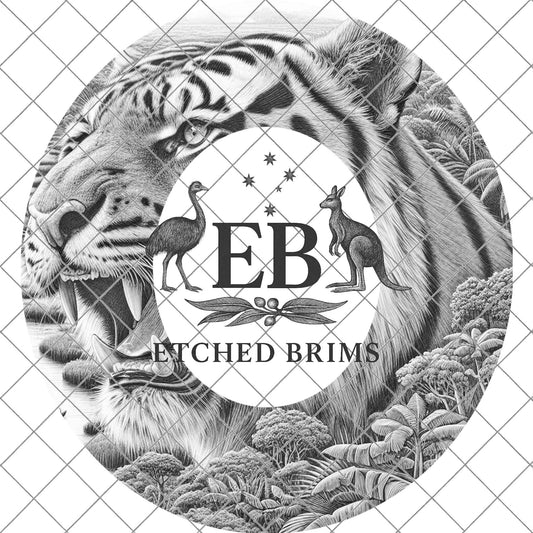 Roaring Tiger, Hat Burning Design, Hat Engraving Template, Wide Brim Burned Hat, PNG Laser Design, EB789