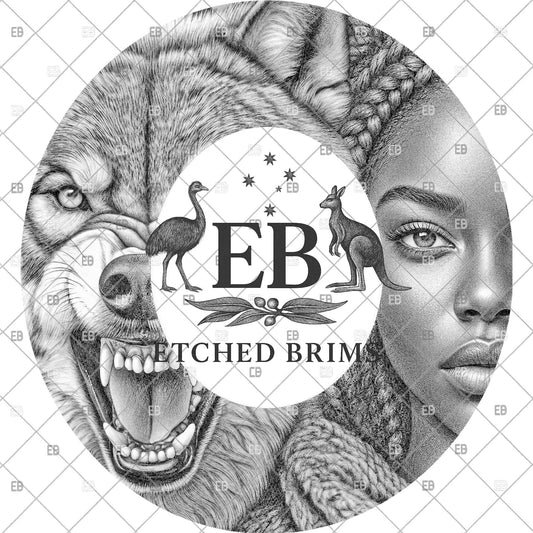 Woman of Colour & Wolf Hat Burning Design, Wide Brim Hat Engraving Design, Laser File, Printable Stencil, Pyrography Art, EB1270