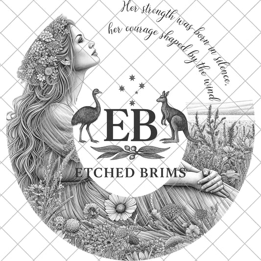 Wildflower Dreamer Hat Engraving Design, Serene Woman in Meadow Laser Burn PNG, Boho Brim Design for Wide Fedora Hats, EB925