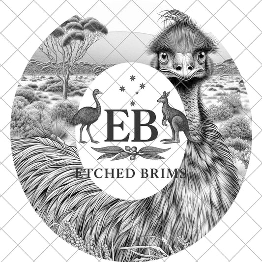 Emu 2 Outback Wildlife Laser Hat Template, Australian Emu in Bush Landscape Engraving File, EB894