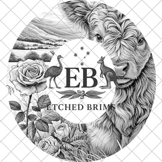Highland Cow & Roses, Hat Burning Design, Burned Hat PNG, Pyrography Hat Design, Wide Brim Fedora Hat, Laser Hat Burning Design, EB864