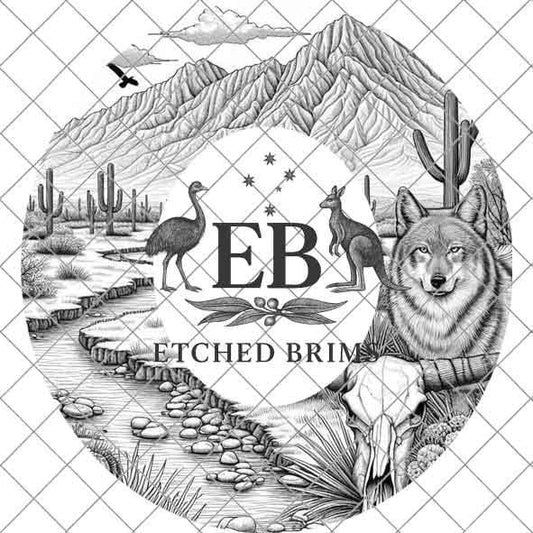 Desert Wolf Engraved Hat, Western Cactus & Skull Design, Faux Suede Wide Brim Hat with Laser Burned Brim,Boho Cowboy Style, Laser File EB14