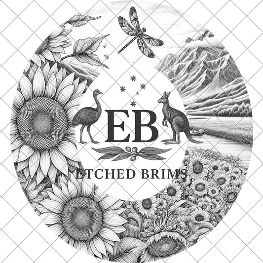 Sunflowers, Dragonfly, Mountain Scenery, Hat Burning Design, Laser Engraving Template, PNG, PDF included, EB991