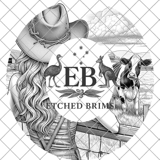 Cowgirl & Cow Farm 11, Hat Burning Design, Digital Download PNG, Hat Burning Template, Hat Laser Engraving Design, Wide Brim Hat File, EB652
