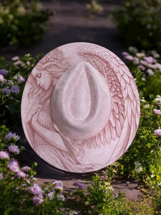 Your Choice of Engraved Hat from Any of My Designs. Engraved Wide Brim Hat, Vegan Suede Fedora Hat, Laser Engraved, Burned Fedora.