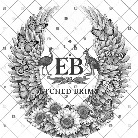 Wings Sunflowers Butterflies, Hat Burning Design, Digital Download PNG, Wide Brim Template, Hat Engraving Design, EB1166A