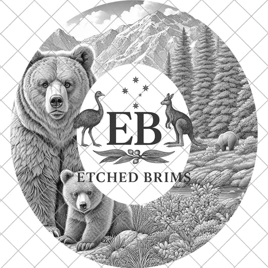 Grizzly Bear & Cub, Hat Burning Design, Wide Brim Hat Template, Hat Laser Engraving Design, Digital Download PNG, EB883