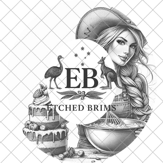 Cowgirl Baker 6 Cowgirl Whisk & Cake Laser Hat Template, Western Engraving File for Brim Hats, Etched Brims, EB891