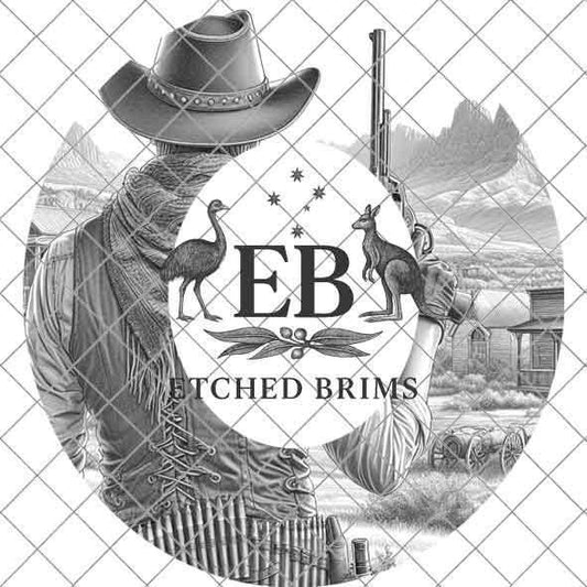 Gunslinger Cowboy 5 Hat Engraving, Western Brim Template, Digital Laser Design Wide Brim Faux Suede Hat, Boho,Laser Hat Burning File EB255