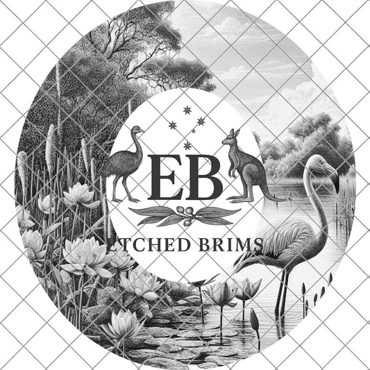 Flamingo & Lillies, Hat Burning Design, Wide Brim Hat Template, Pyrography Hat Design, Laser Hat Burning Design, EB836