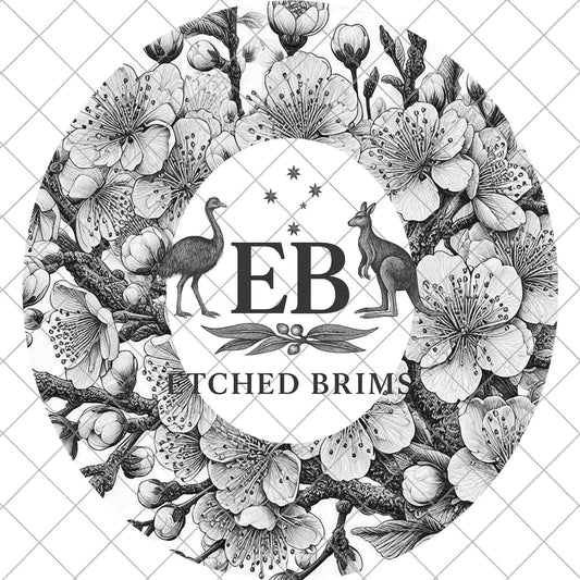 Cherry Blossoms, Hat Burning Laser Design, Floral Hat Burning Tracing Stencil For Wide Brim Hats, PNG and PDF Digital Files, EB1025