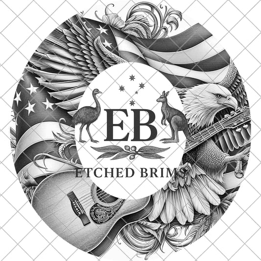 American Eagle Flag and Guitar, Hat Burning Design, Hand Burning Stencil included, Pyrography File, Template, Laser Engraving Design, EB964
