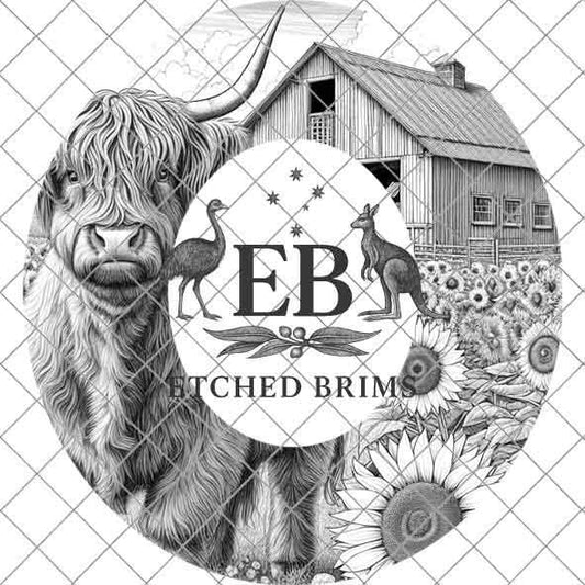 Highland Cow 8, Laser Hat Burning Design, Digital Download PNG, Hat Burning Template, Hat Laser Engraving Design, Wide Brim Hat File, EB237