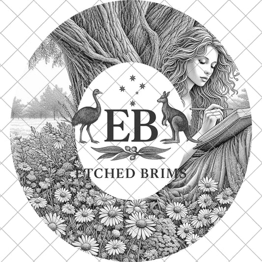 Girl Book and Wildflowers, Hat Burning Design, Laser Engraving Template, Wide Brim Fedora, EB993