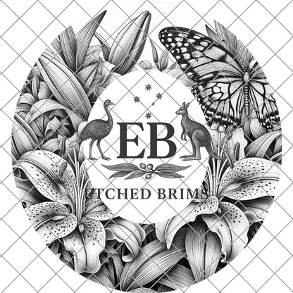 Stargazer Lillies and Butterfly, Laser Hat Engraving, Digital Download PNG, PDF, Cowboy Hat Design, EB1111