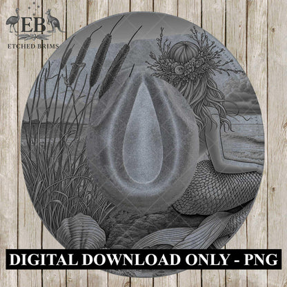 Mermaid on the Beach 13, Hat Burning Design, Digital Download PNG, Hat Burning Template, Laser Engraving Design, Wide Brim Hat File, EB654