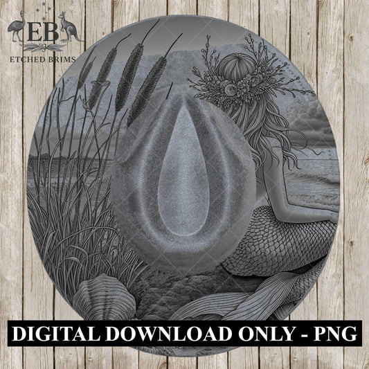 Mermaid on the Beach 13, Hat Burning Design, Digital Download PNG, Hat Burning Template, Laser Engraving Design, Wide Brim Hat File, EB654