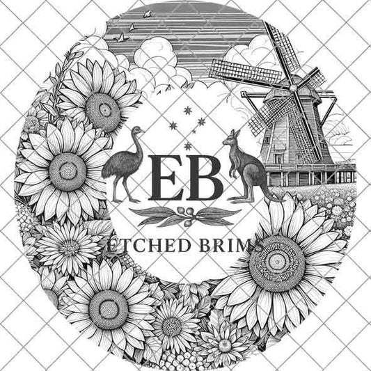 Windmill & Wildflowers Design 1, Laser Hat Burning Design, Digital Download PNG, Hat Burning Template, Wide Brim Hat File, EB371