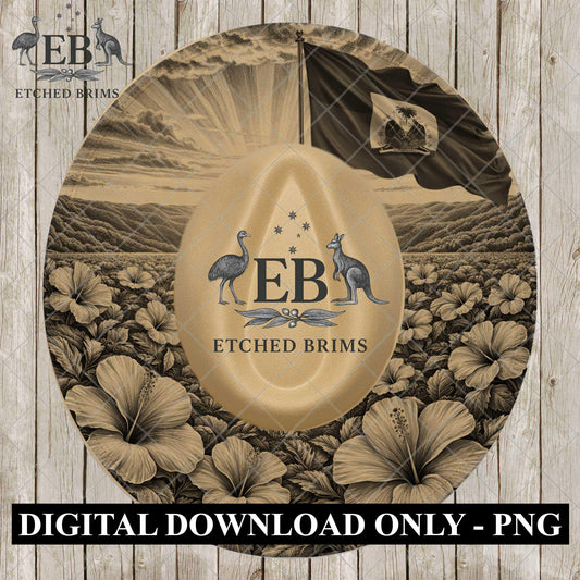 Haiti Flag and Hibiscus Flowers, Hat Engraving, Laser Burning Template (PNG PDF), EB1096