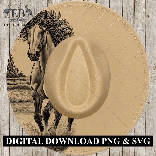 Running Horse Half Hat Burning Design, Laser Engraving Template, Wide Brim Hat Stencil, SVG, and PNG, EB1012