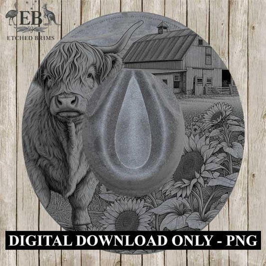 Highland Cow 2, Laser Hat Burning Design, Digital Download PNG, Hat Burning Template, Hat Laser Engraving Design, Wide Brim Hat File, EB233