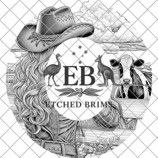 Cowgirl & Cow Farm 8, Hat Burning Design, Digital Download PNG, Hat Burning Template, Hat Laser Engraving Design, Wide Brim Hat File, EB647