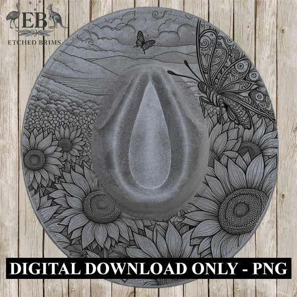 Sunflowers & Butterflies 5, Laser Hat Burning Design, Digital Download PNG, Hat Burning Template, Hat Laser Engraving Design, Hat File EB33