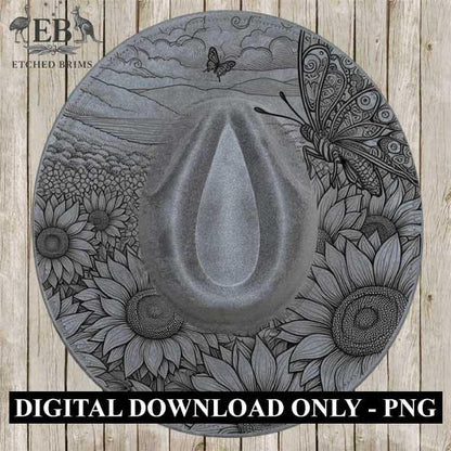 Sunflowers & Butterflies 5, Laser Hat Burning Design, Digital Download PNG, Hat Burning Template, Hat Laser Engraving Design, Hat File EB33