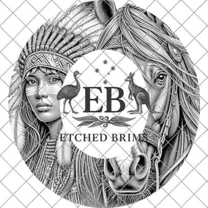 Indian Horse & Woman 7, Laser Hat Burning Design, Digital Download PNG, Hat Burning Template, Hat Laser Engraving Design, Hat File EB109
