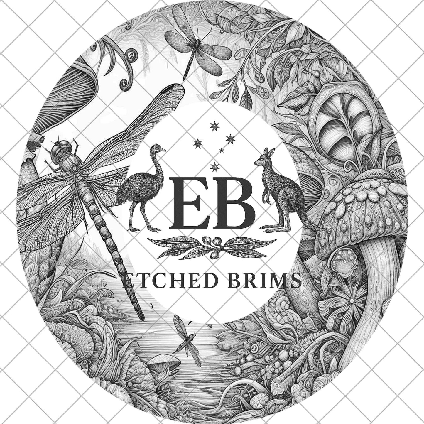 Mushrooms & Dragonfly, Laser Hat Burning Design, Digital Download PNG, Hat Burning Template, Hat Laser Engraving Design, Hat File EB876