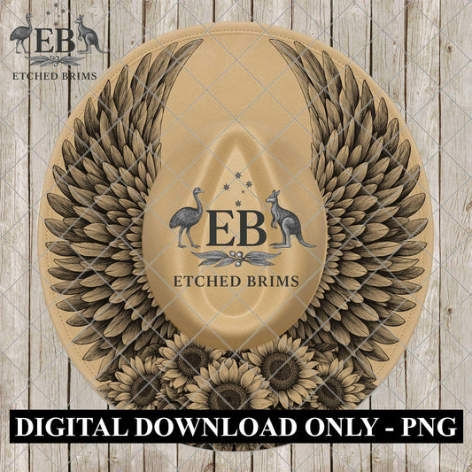 Angel Wings and Sunflowers Hat Burning Designs, Digital Download PNG, Wide Brim Template, Hat Laser Engraving Design, EB1166