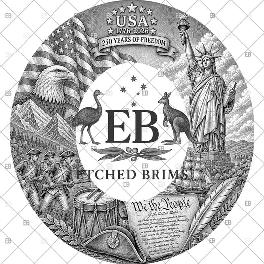 USA 250 Years Semiquincentennial Hat Burning Design, Patriotic Revolutionary War Design, Eagle, Statue Liberty, Hat Brim Template, EB1253