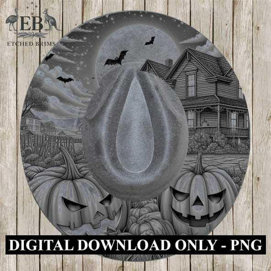 Halloween Hat Template, Ghost, Pumpkin, Haunted House, Spooky Season, PNG, Hat Burning Stencil, Hat Burning Design, Engraving Pattern, EB415