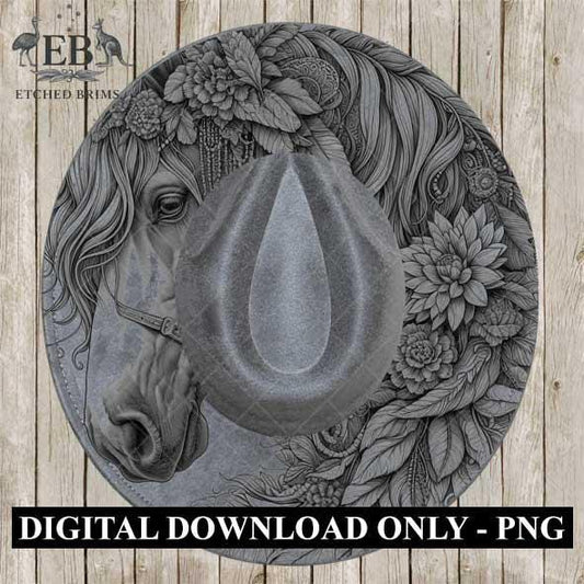 Indian Horse & Feathers 21 Hat Burning Template for Wide Brim Hats. PNG for Laser Engraving and PDF Burning Stencil for Hand Burning, EB556