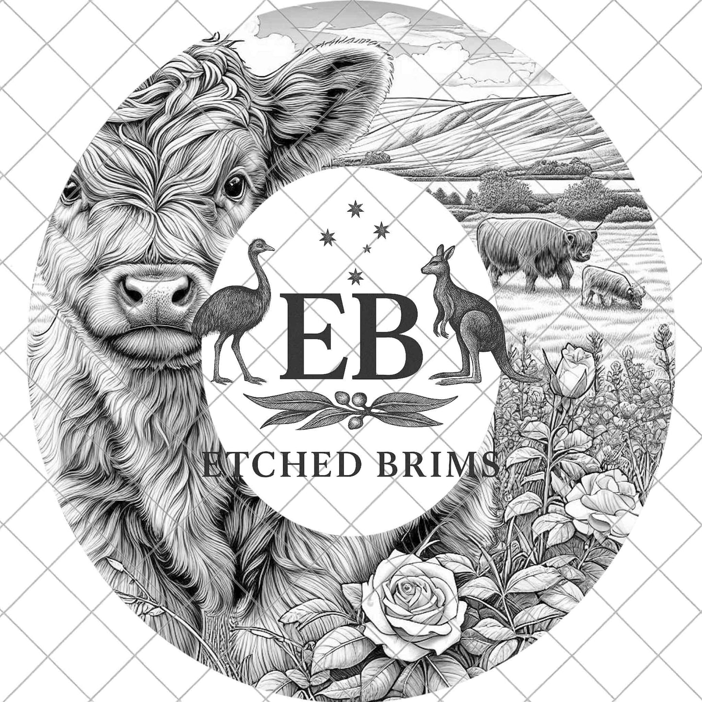 Highland Cow & Roses Wide Brim Hat Template, Burned Hat PNG, Pyrography Hat Design, Hat Burning Design, Laser Hat Design, EB862