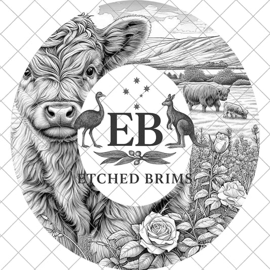 Highland Cow & Roses Wide Brim Hat Template, Burned Hat PNG, Pyrography Hat Design, Hat Burning Design, Laser Hat Design, EB862