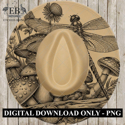 Mushrooms & Dragonfly, Laser Hat Burning Design, Digital Download PNG, Hat Burning Template, Hat Laser Engraving Design, Hat File EB878