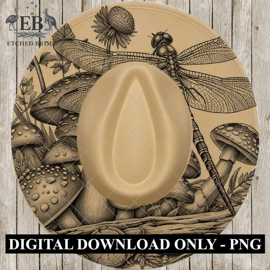 Mushrooms & Dragonfly, Laser Hat Burning Design, Digital Download PNG, Hat Burning Template, Hat Laser Engraving Design, Hat File EB878