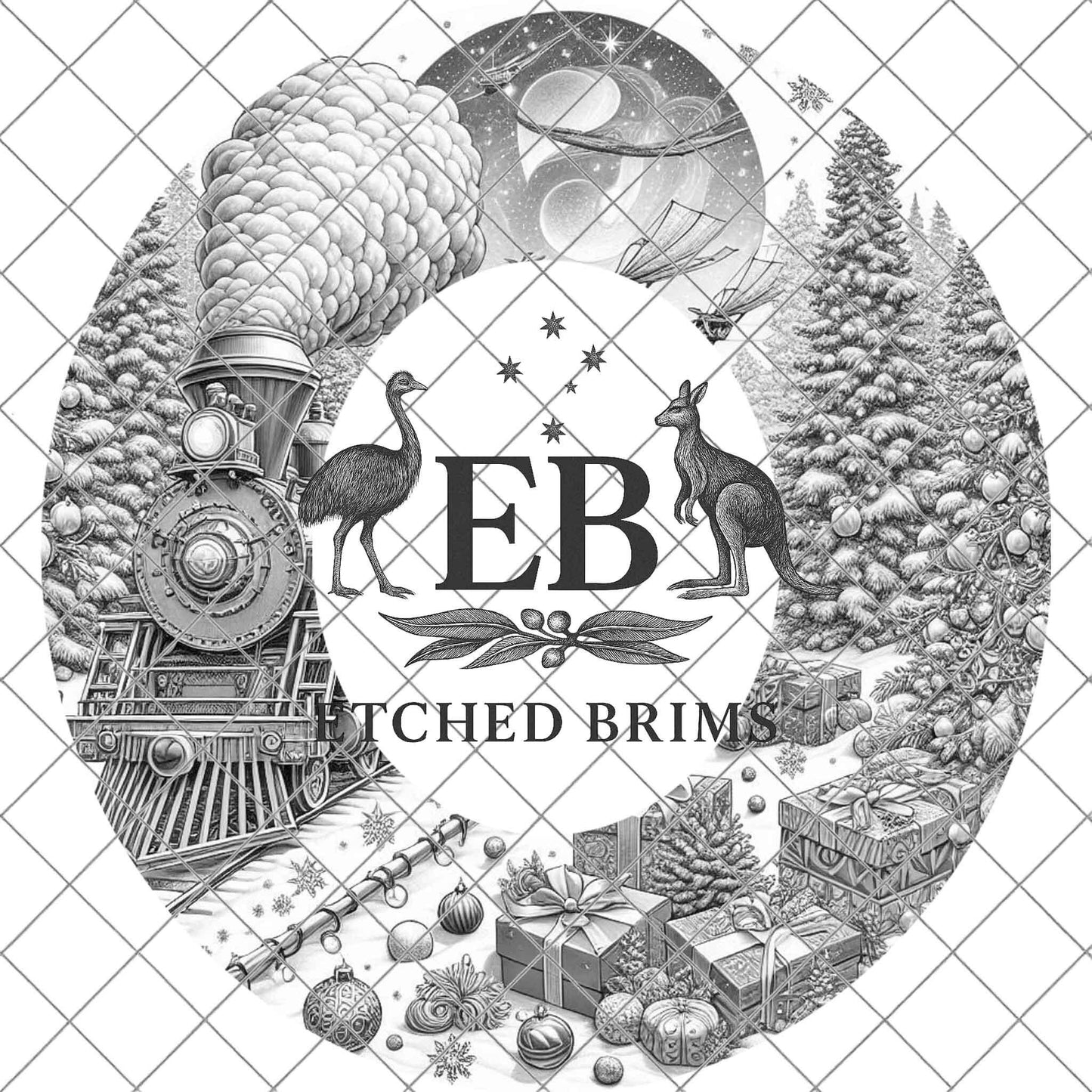 Snowy Christmas Train, Hat Burning Design, Festive Digital Download, Hat Burning Template, Wide Brim Hat Design, Hat Stencil, EB684
