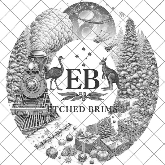 Snowy Christmas Train, Hat Burning Design, Festive Digital Download, Hat Burning Template, Wide Brim Hat Design, Hat Stencil, EB684