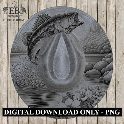 Hat Burning Design, Bass Fish 8, Fishing Digital File, PNG, Hat Burning Template, Cowboy Hat, Laser Engraving, Wide Brim Hat Design EB400
