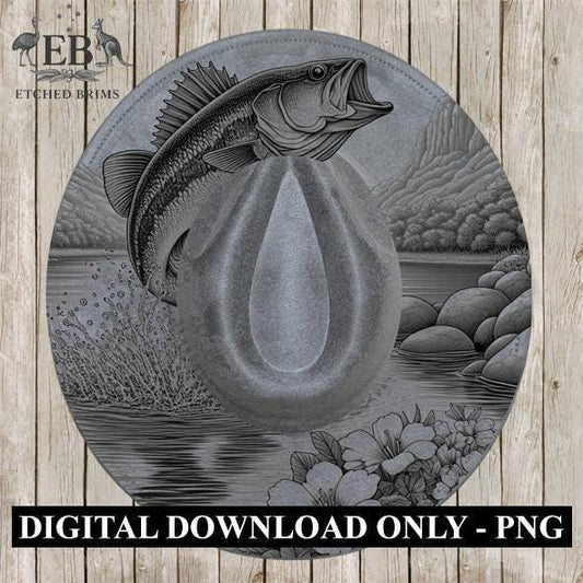 Hat Burning Design, Bass Fish 8, Fishing Digital File, PNG, Hat Burning Template, Cowboy Hat, Laser Engraving, Wide Brim Hat Design EB400