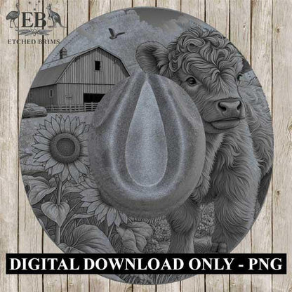 Highland Cow #6, Laser Hat Burning Design, Digital Download PNG, Hat Burning Template, Hat Laser Engraving Design, Wide Brim Hat File, EB53