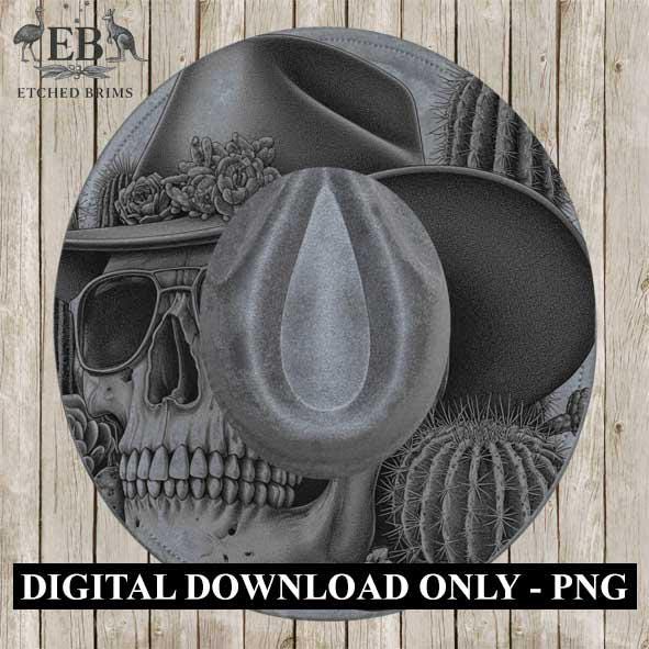 Skull 2, Cowboy Hat, Cactus Western Brim PNG Template, Digital Laser Burn Design for Wide Brim Faux Suede Hats, Laser Hat Burning File EB298