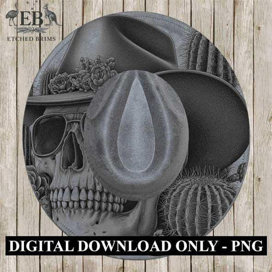 Skull 2, Cowboy Hat, Cactus Western Brim PNG Template, Digital Laser Burn Design for Wide Brim Faux Suede Hats, Laser Hat Burning File EB298
