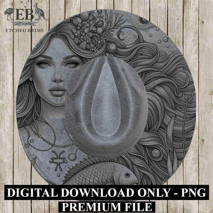 Pisces Zodiac Hat Design PNG, Laser Engraving File, Western Boho Digital Download, Hat Engraving Design, Western Hat File, EB309