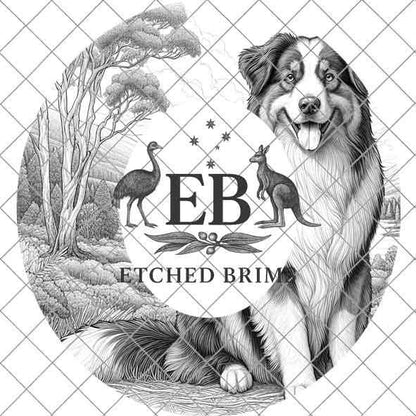 Australian Shepherd Hat Engraving Template – Dog PNG for Laser Brim Burning, Western Cowboy Brim Design, Farm Dog SVG – Digital File, EB380