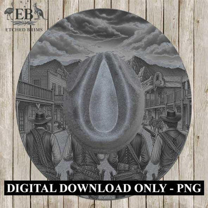Gunslinger Cowboy 3 Hat Engraving, Western Brim Template, Digital Laser Design Wide Brim Faux Suede Hat, Boho,Laser Hat Burning File EB254