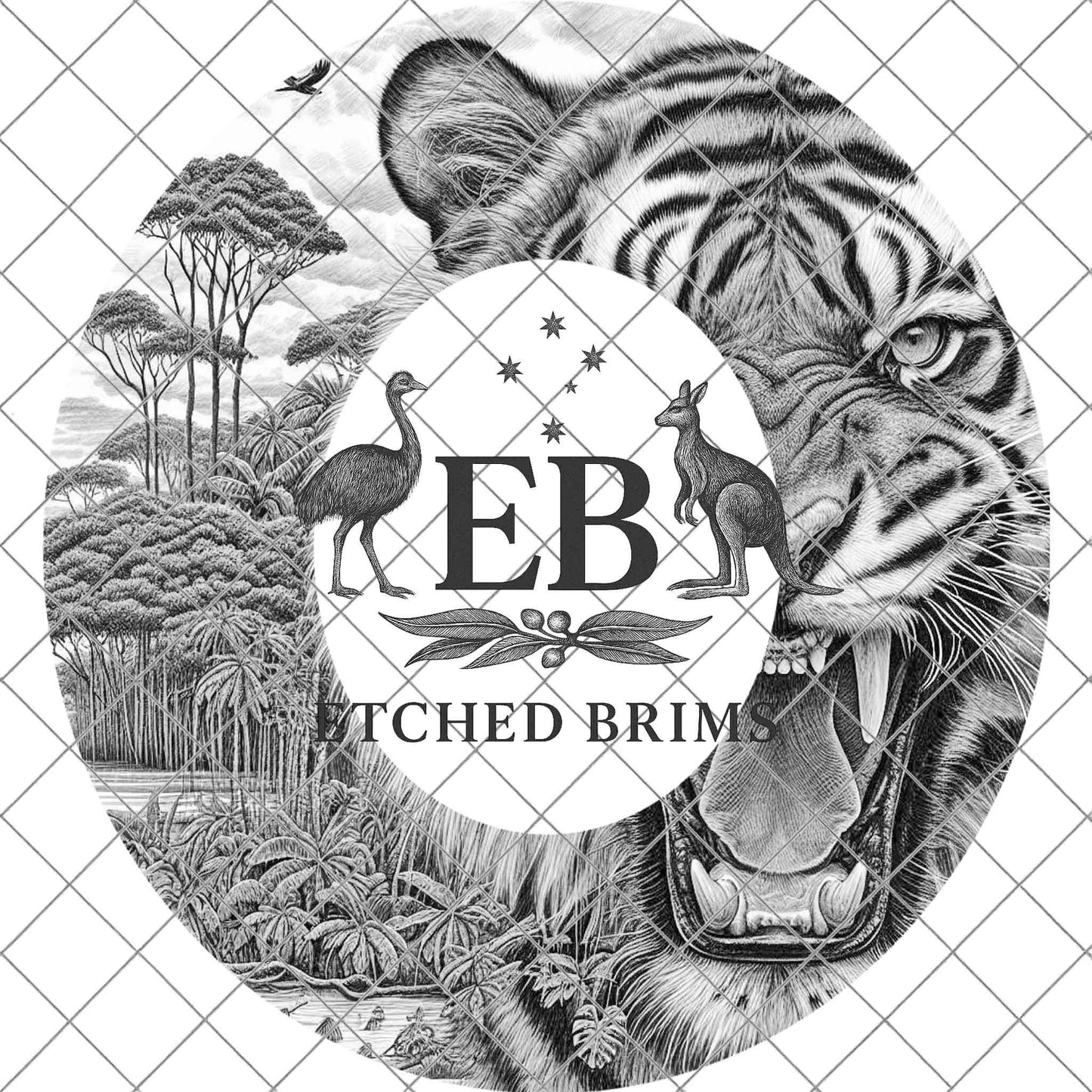 Roaring Tiger, Hat Burning Design, Hat Engraving Template, Wide Brim Burned Hat, PNG Laser Design, EB792